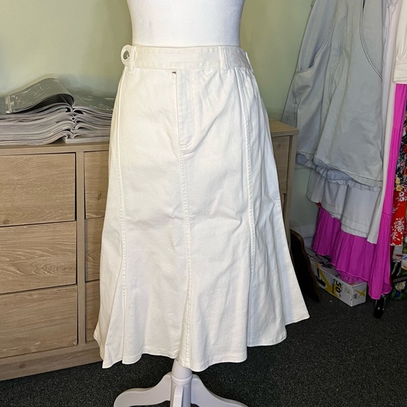 RALPH LAUREN White Jean Denim A-Line Circle Flare Knee-Length Cotton Skirt M-L - Picture 8 of 16